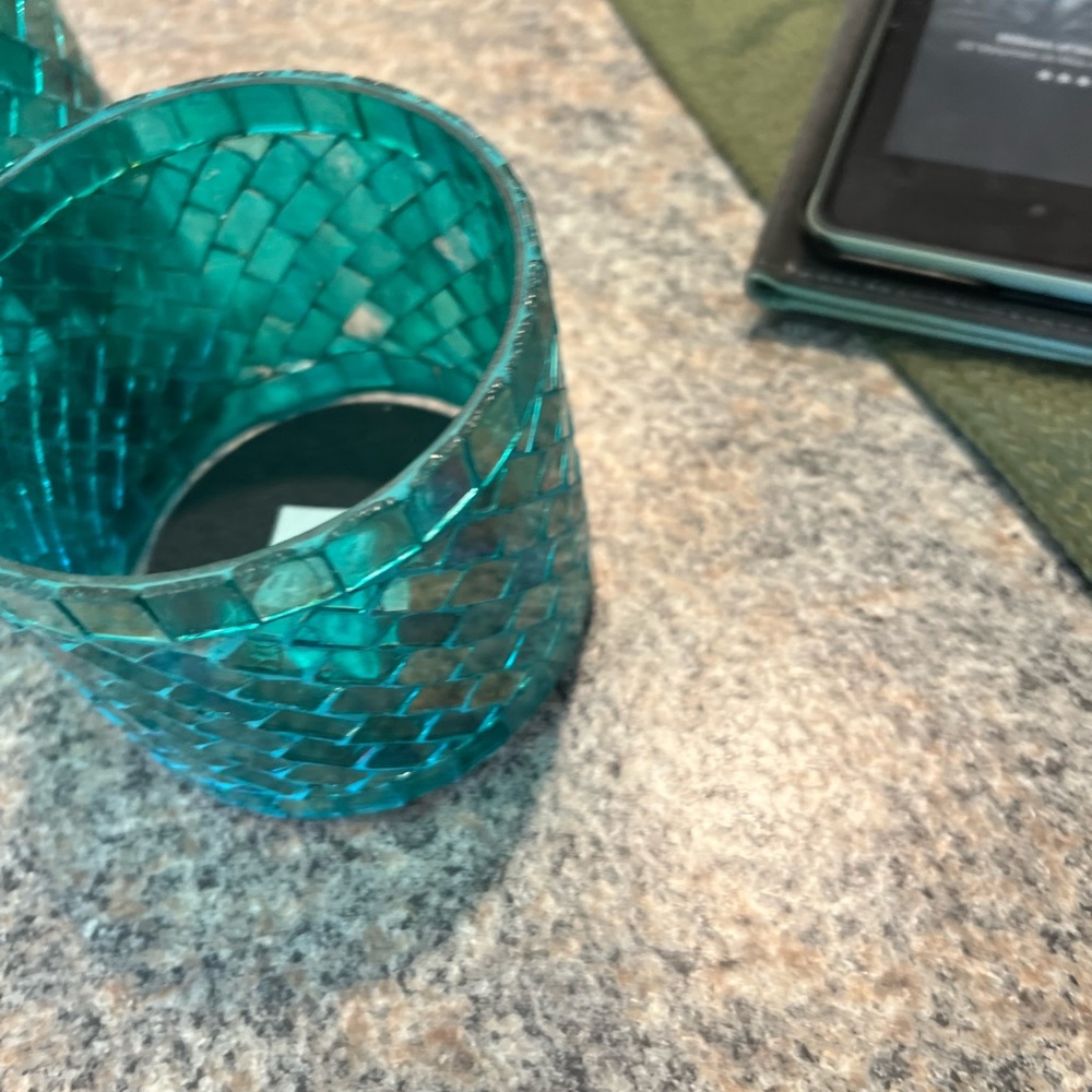 Sonoma Mosaic Glass Candle Holders - Turquoise - Picture 9 of 9